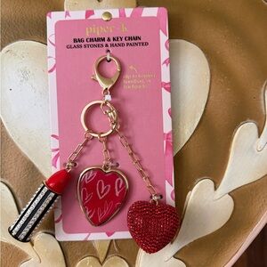 Piper K Valentine’s Day Glass Stones & Handpainted Lipstick & Hearts Bag Charm
